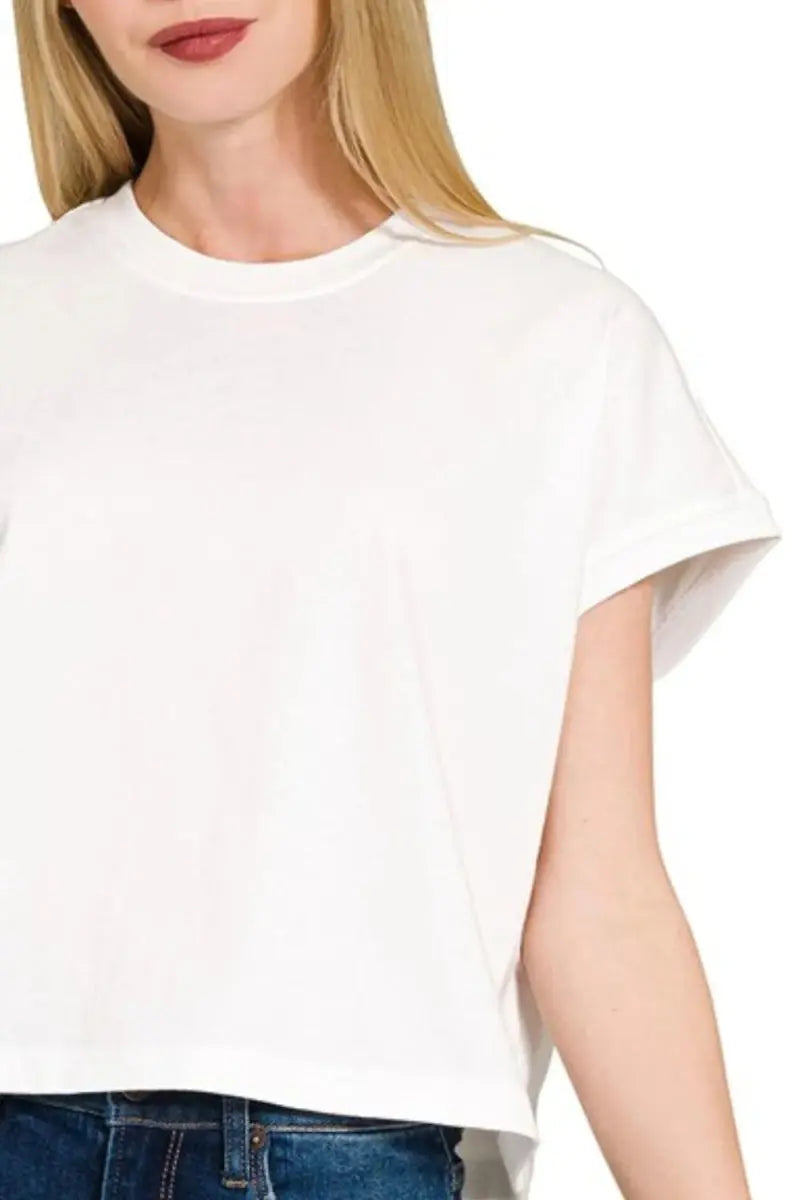 Zenana Premium Cotton Relaxed Crop Tee for Casual Style - Love Salve